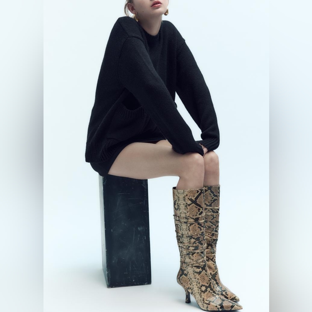 ZARA ANIMAL PRINT HEELED BOOTS